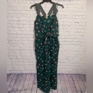 Matilda Jane Womens Evergreen Dream Jumpsuit Green Hummingbird Print Sz S Casual